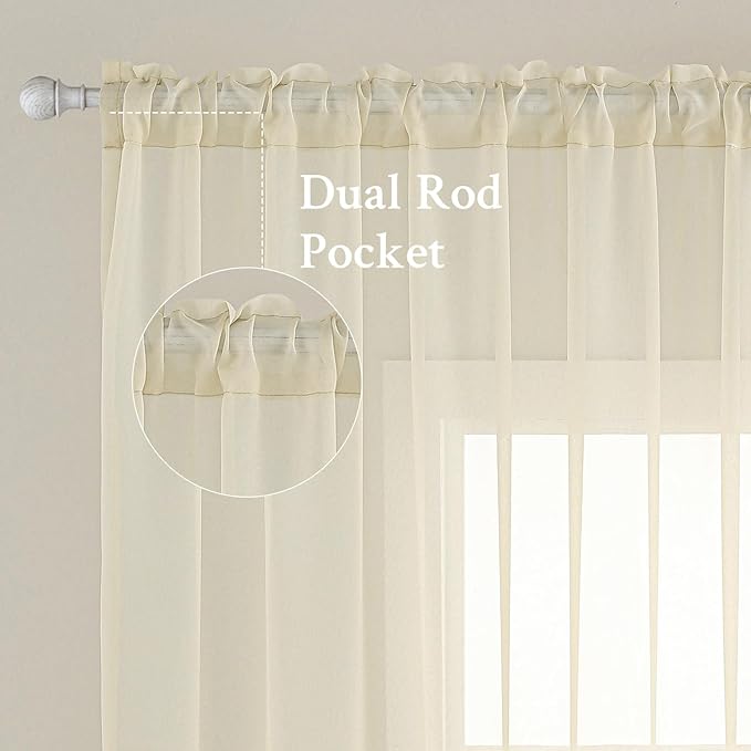 MIULEE 2 Panels Solid Color Light Cream Sheer Window Curtains Elegant Window Voile Panels/Drapes/Treatment for Bedroom Living Room (54 X 63 Inches Light Cream)
