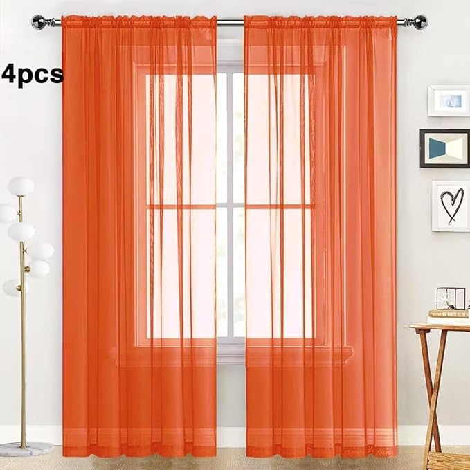 SpaceDresser Burnt Orange Sheer Curtains 4 Panels Rod Pocket Semi-Sheer Curtain 72 Inches Long Light Filtering Voile Window Drapes for Bedroom Living Room Kitchen, Each 52W x 72L