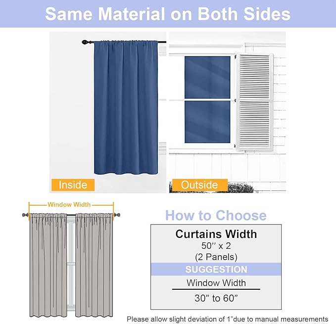 Simplebrand Ava Royal Blue Short Blackout Curtains for Bedroom 63 Inches Long 2 Panels Set, Solid Thermal Insulated, Energy Saving Window Treatment Curtains Blackout Drapes, W40 x L63 Inch, Royal Blue