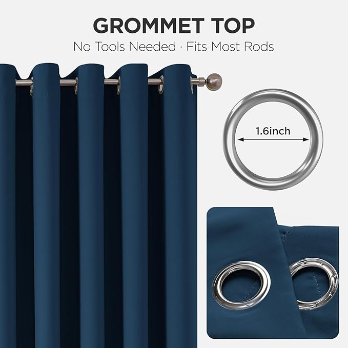 Joydeco Blackout Patio Sliding Door Curtains 108 Inches Long, Grommet Privacy Room Divider Curtains, Extra Wide Thermal Blackout Drapes for Bedroom Living Room (Navy Blue, 80Wx108L, 1 Panel)