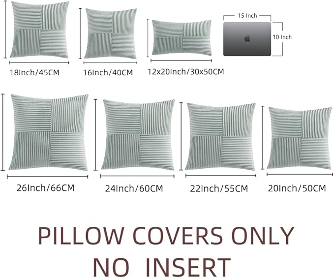 Fancy Homi 2 Packs Grey Blue Samll Decorative Throw Pillow Covers 14x14 Inch with for Couch Bed Sofa, Rustic Farmhouse Boho Home Decor, Soft Corss Patchwork Corduroy Square Cushion Case 35x35 cm