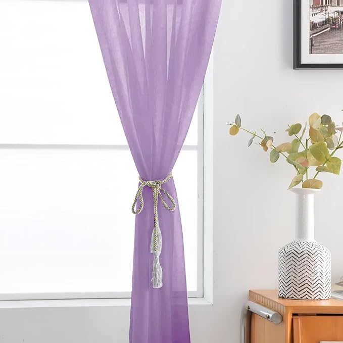 SpaceDresser Lavender Sheer Curtains 4 Panels Rod Pocket Semi-Sheer Curtain 96 Inches Long Light Filtering Voile Window Drapes for Bedroom Living Room Kitchen, Each 52W x 96L