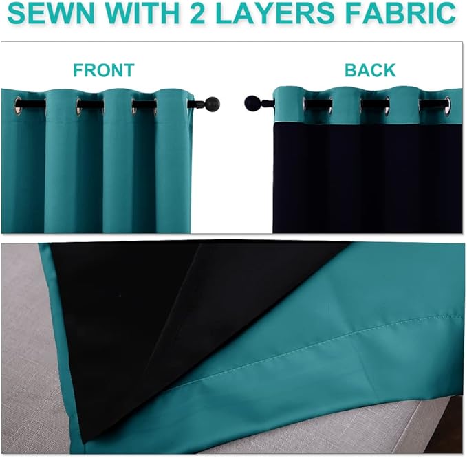 NICETOWN Full Shading Curtains for Windows, Super Heavy-Duty Black Lined Blackout Curtains for Bedroom, Privacy Assured Window Treatment (Peacock Teal, Pack of 2, 70 inches W x 95 inches L)
