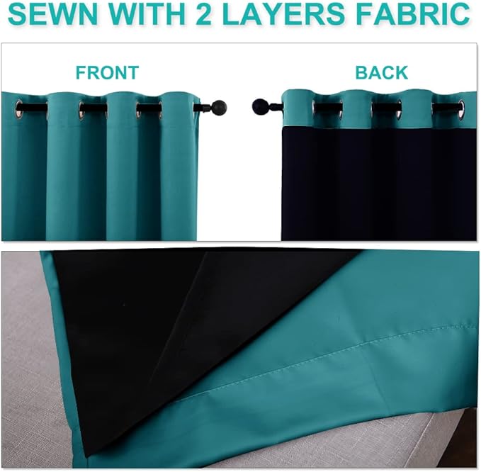 NICETOWN 100% Blackout Curtains 54 inches Long, Double-Deck Completely Blackout Window Treatment Thermal Insulated Lined Drapes for Small Window (Peacock Teal, 1 Pair, 46 inches Width Each Panel)