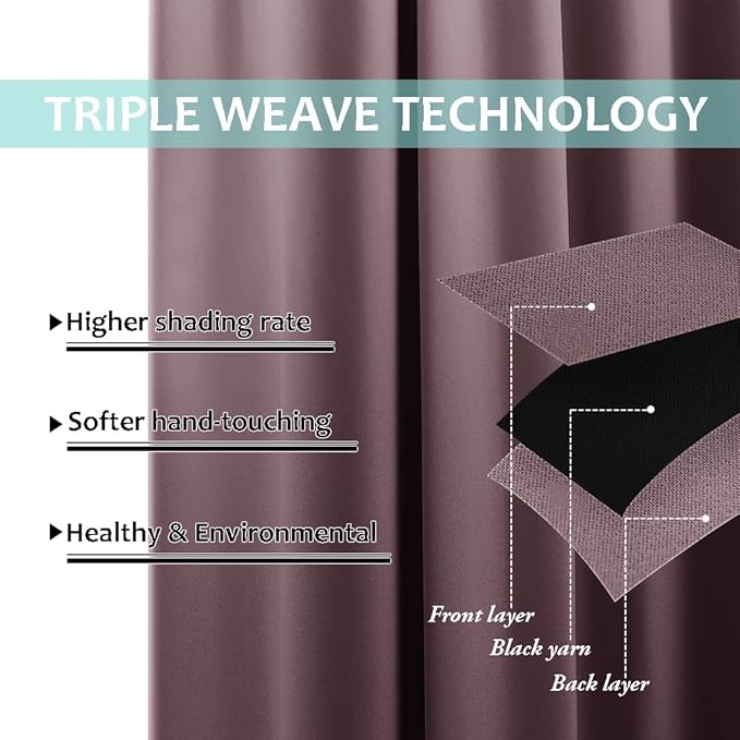 NICETOWN Warm Curtains for Winter, Bedroom Full Blackout Curtain Panels, Great Job for Blocking Light, Complete Blackout Draperies with Black Liner for Night Shift (Dry Rose, Set of 2, 46 by 54-inch)