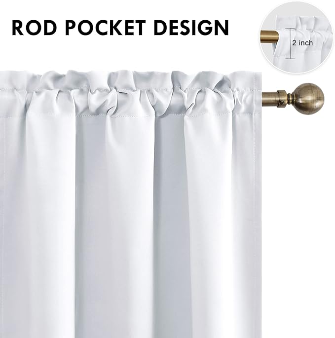 DWCN Greyish White Room Darkening Blackout Curtains - Rod Pocket Thermal Insulated Privacy Energy Saving Window Curtain Drapes 42x 72 inch Length, Set of 2 Bedroom Living Room Curtains