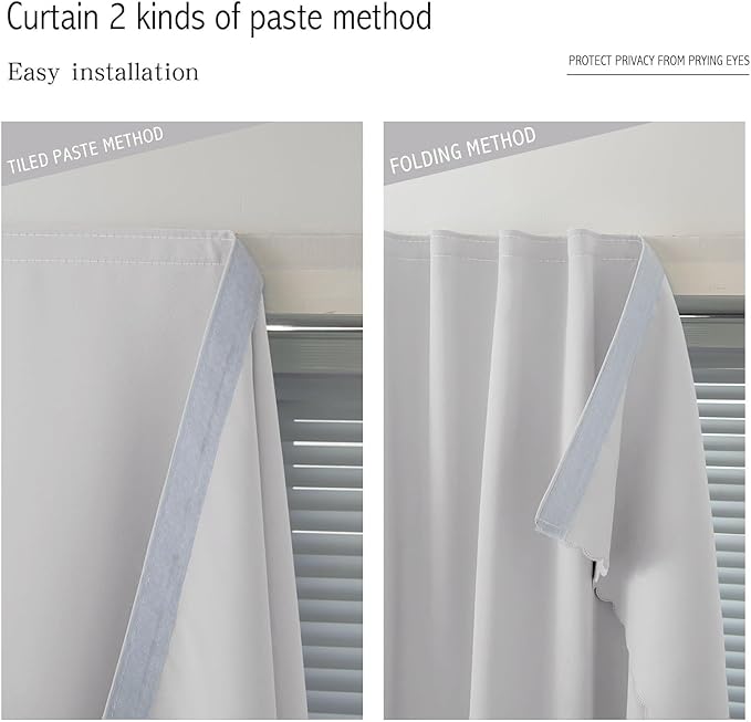 Blackout Curtains for Bedroom Sticky Curtain Blackout Window Cover Self Adhesive Curtains Rod No Drillng, 47" W X 71" L, Light Grey, 1 Panel
