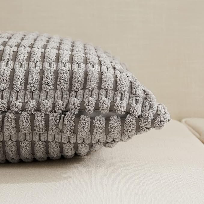 Fancy Homi 4 Packs Grey Decorative Throw Pillow Covers 20x20 Inch for Living Room Couch Bed Sofa, Modern Farmhouse Boho Home Decor, Soft Plush Corduroy Gray Square Cute Accent Cushion Case 50x50 cm