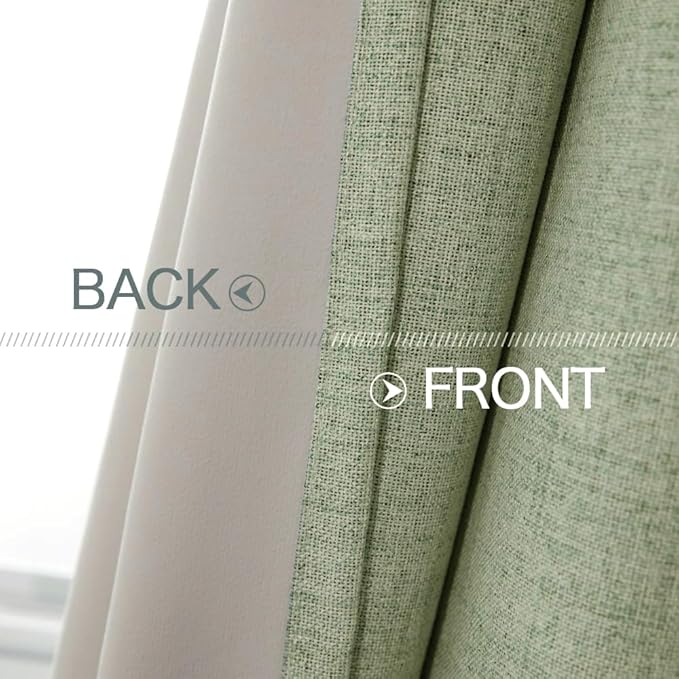 MIULEE Linen Texture 90 Inches Curtains for Bedroom 100% Blackout Thermal Insulated Sage Green Curtains Grommet Room Darkening Curtains/Draperies for Living Room Nursery 52x90 Inch (2 Panels)