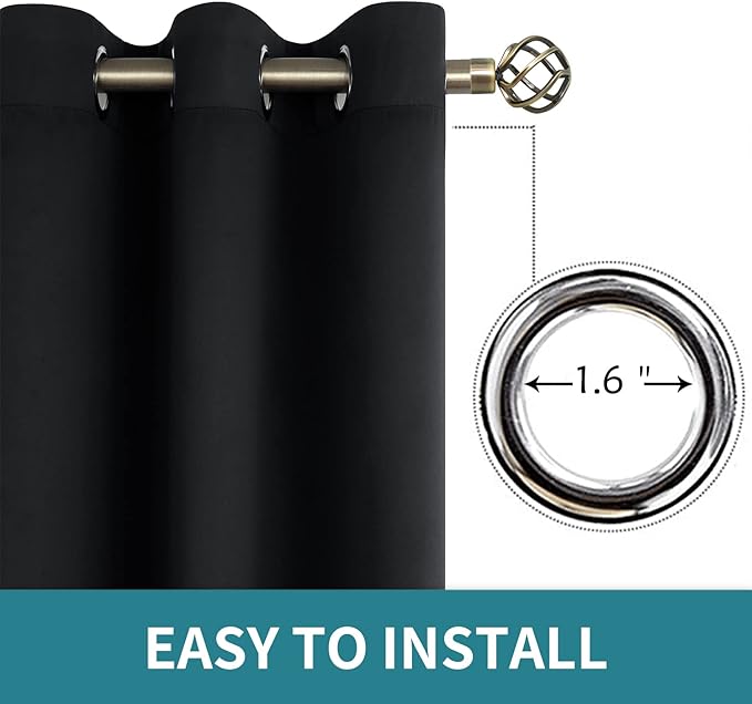 BGment Blackout Curtains for Living Room - Grommet Thermal Insulated Room Darkening Curtains for Bedroom, Set of 2 Panels (52 x 72 Inch, Black)