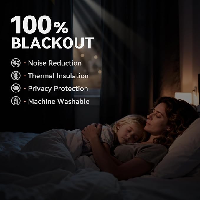 100% Blackout Shield Linen Blackout Curtains for Bedroom, Stone Blue Grommet Curtains for Living Room, Thermal Insulated Room Darkening Drapes for Nursery, Boho Home Decor, 50" W x 90" L, 2 Panels