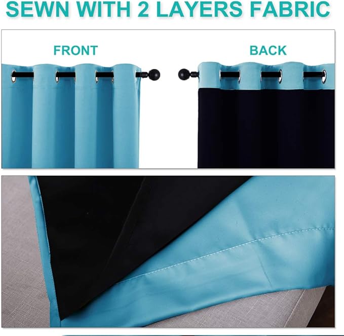 NICETOWN Teal Blue Full Shade Curtain Panels, 37" Wide x 70" Long, Teal Blue, Pair of Thermal Insulated & Energy Efficiency Blackout Drapes for Living Room, Lined Silky Performance Window Dressing