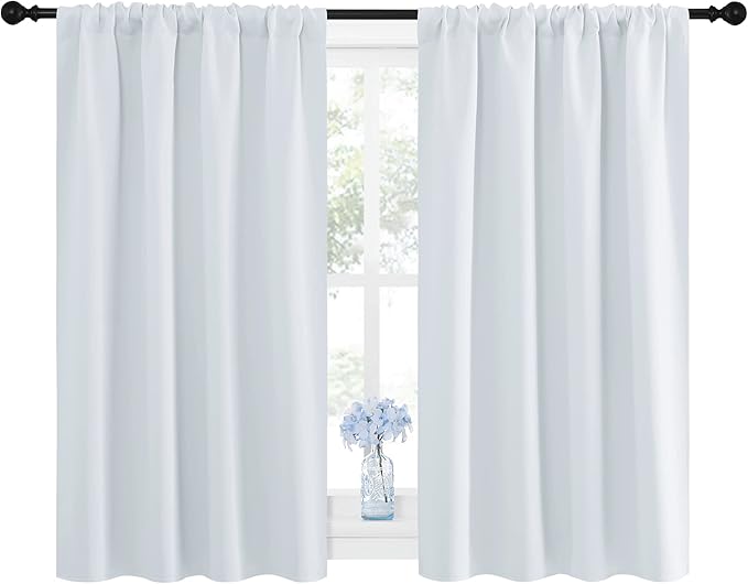 NICETOWN Greyish White Window Curtain Panels - Thermal Insulated Rod Pocket Room Darkening Curtain Sets for Bedroom (Platinum - Greyish White, 2 Panels, 42 in x 45 in (W x L))