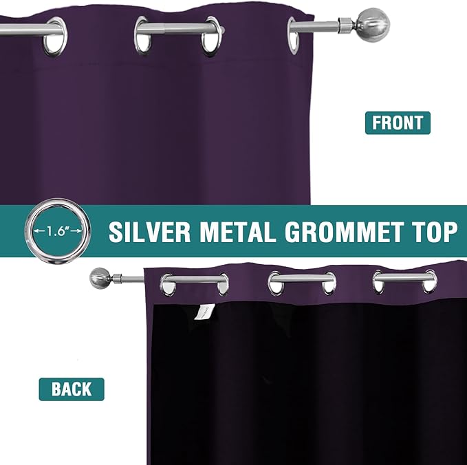 ChrisDowa 100% Blackout Curtains for Bedroom with Black Liner, 2 Thick Layers Total Blackout Thermal Insulated Grommet Window Curtains 2 Panels Set (Royal Purple, 42 x 84 Inch)
