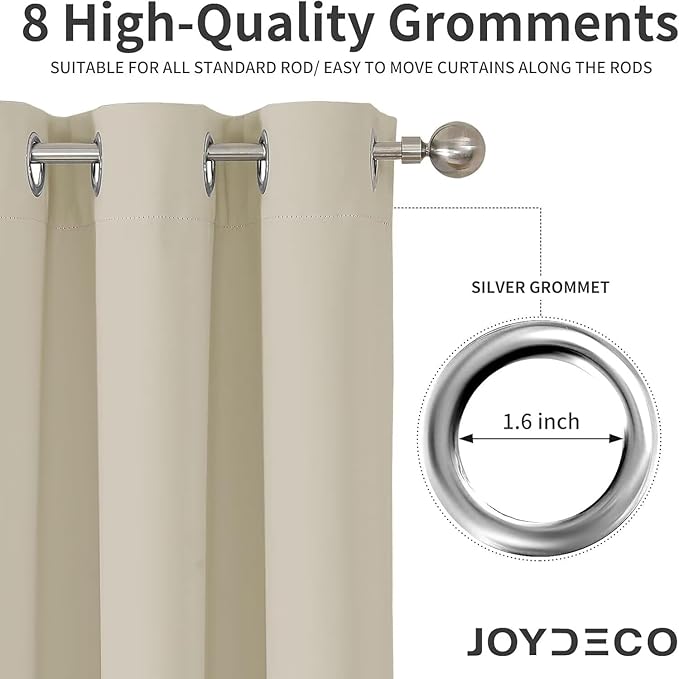 Joydeco Blackout Curtains 72 Inch Length 2 Panels Set, Thermal Insulated Long Curtains& Drapes 2 Burg, Room Darkening Grommet Drapes for Bedroom Living Room Window (Light Beige, W52 x L72 Inch)