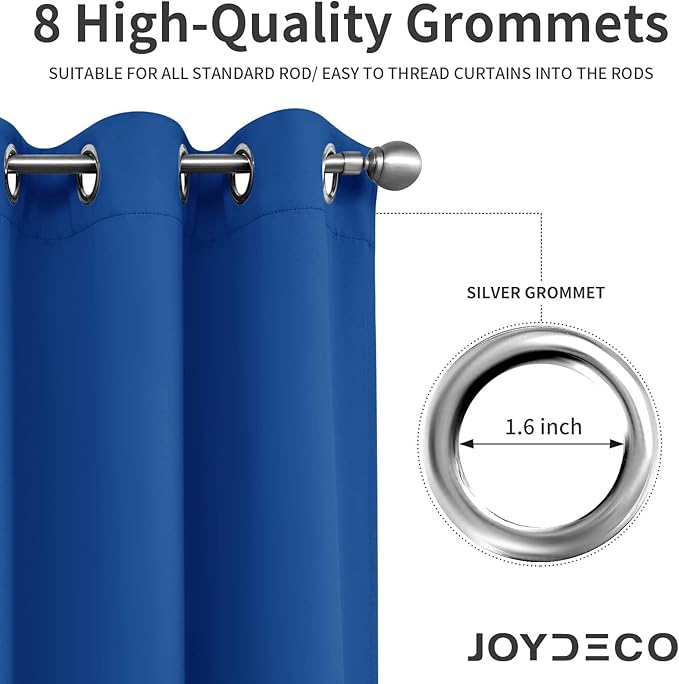 Joydeco Blackout Curtains 72 Inch Length 2 Panels Set, Thermal Insulated Long Curtains& Drapes 2 Burg, Room Darkening Grommet Drapes for Living Room Bedroom Window (W52 x L72 Inch, Royal Blue)