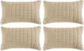 Fancy Homi 4 Packs Tan Decorative Throw Pillow Covers 12x20 Inch for Living Room Couch Bed Sofa, Beige Rustic Farmhouse Boho Home Decor, Soft Plush Striped Corduroy Square Cushion Case 30x50 cm