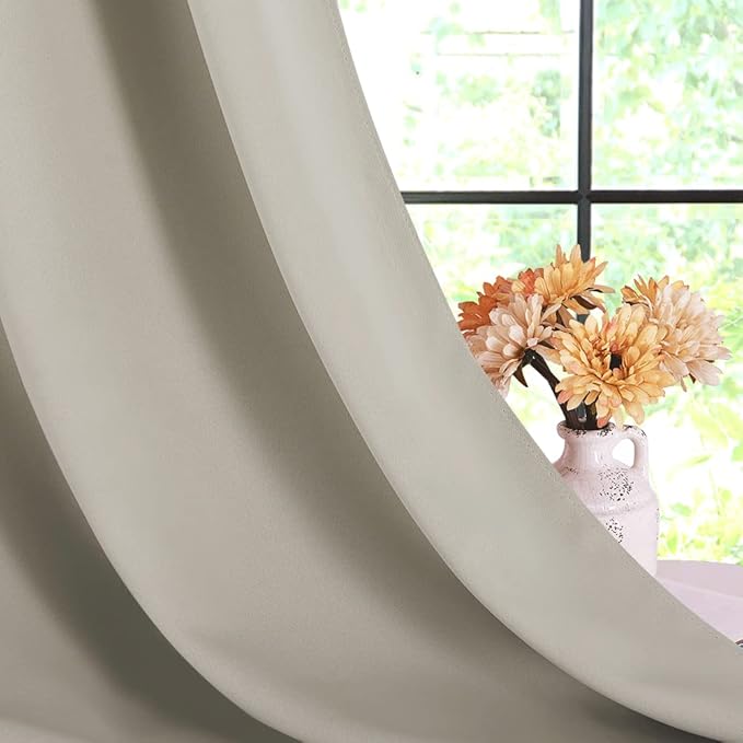 NICETOWN Bedroom Curtains Blackout Drapery Panels, 2 Panels, 70 x 108 inches, Natural, Three Pass Microfiber Thermal Insulated Solid Ring Top Blackout Window Curtains/Drapes