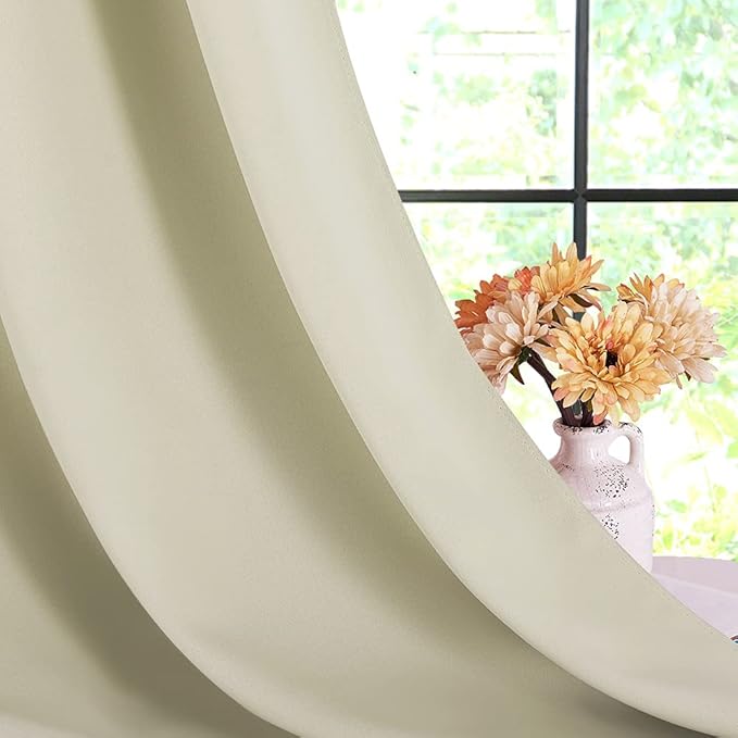 NICETOWN Blackout Beige Curtains 80 inch Long for Bedroom, Set of 2, W34 x L80, Thermal Insulated Solid Grommet Vertical Drapes Room Darkening Drapes for Living Room