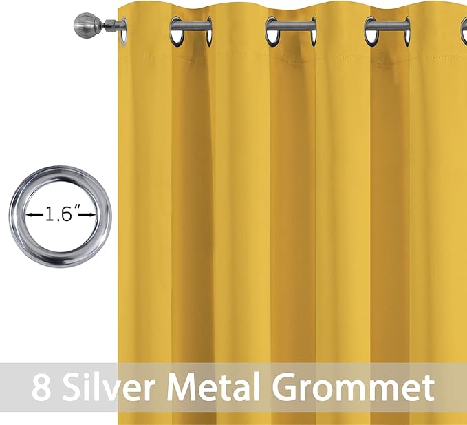 Yakamok Grommet Room Darkening Soft Thermal Insulated Mustard Yellow Blackout Curtains Window Panels for Bedroom, Width 52 Inch by Length 96 Inch, Two Curtain Panels