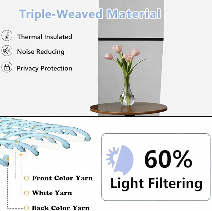 Simplebrand Ava Ivory Light Filtering Curtains for Bedroom 72 Inch Length 2 Panels Set, Privacy Thermal Insulated Rod Pocket Door Window Curtains for Patio French Door Front Door, W40 x L72 Inch