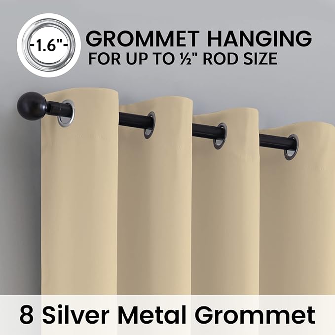 SimpleHome 100% Blackout Curtains for Bedroom,Thermal Insulated Beige Grommet Window Drapes Room Darkening Curtains for Living Room with Black Back,52 x 72 Inch,2 Panels