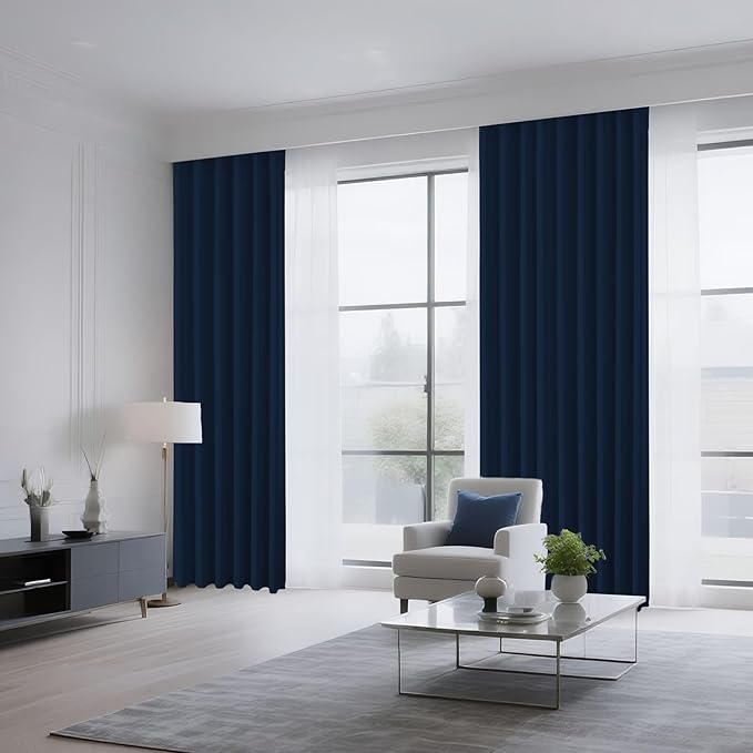 CUCRAF Navy Blue Blackout Curtains 45 inch Length 2 Panels Set, Rod Pocket Room Darkening Drapes for Bedroom Living Room, Insulated Thermal Light Blocking Window Curtain (W52 x L45 Inch)