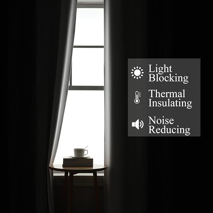 Estelar Textiler Thermal Insulated Blackout Curtains for Bedroom, Ombre Black and Greyish White Blackout Drapes for Living Room, Gradient Full Light Blocking Energy Saving Curtains, 52Wx96L, 2 Panels