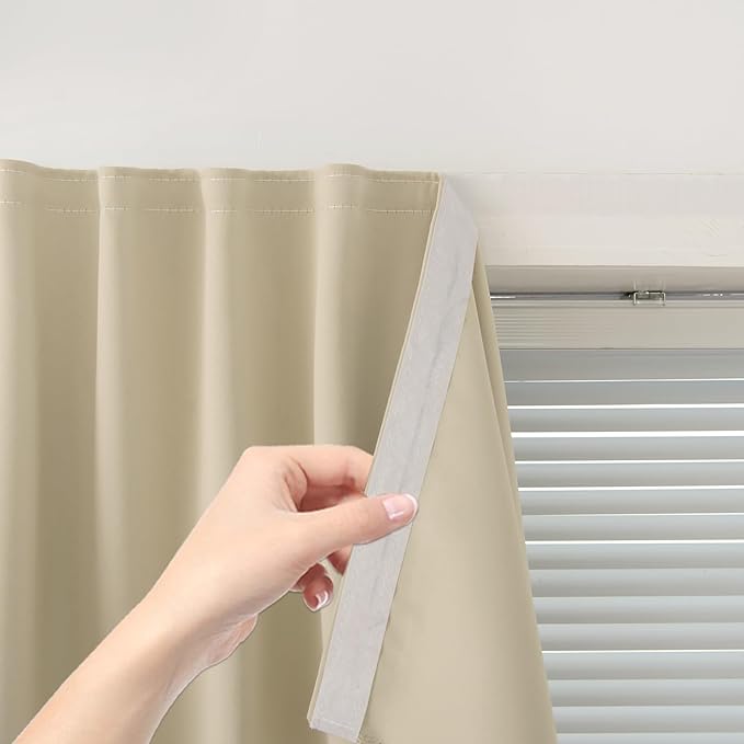 Self Adhesive Portable Blackout Curtains for Bedroom Easy to Install Window Thermal Lnsulated Kitchen Room Darkening Small Window Curtains, 47" W X 96" L, Beige, 1 Panel