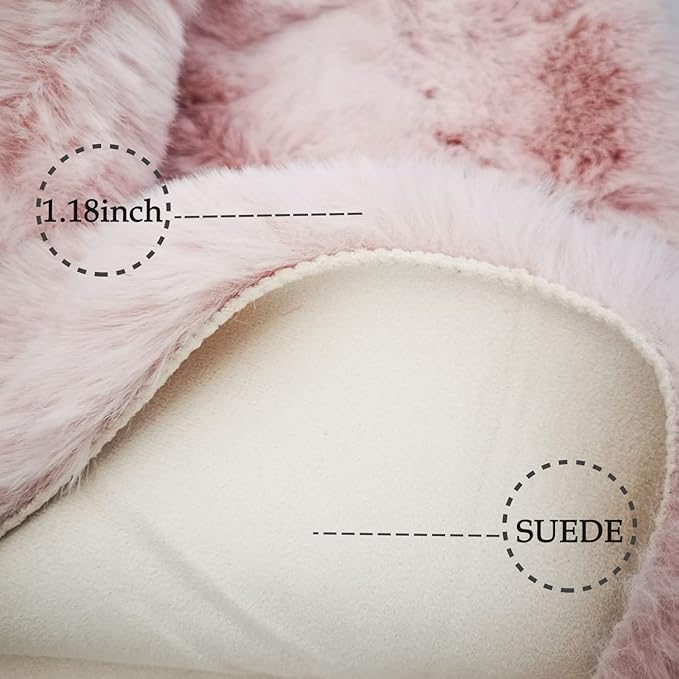 Ghouse Ultra Soft Faux Rabbit Fur Rug 3x5, Machine Washable Area Rugs for Bedroom Fluffy Rugs for Living Room, No-Shedding Carpet Sheepskin Rug Pink