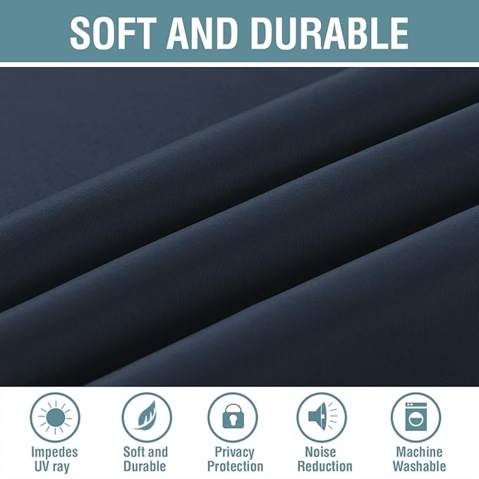 H.VERSAILTEX Thermal Insulated Blackout Curtains for Bedroom 63 Inches Long Grommet Window Treatment Panel for Living Room Energy Efficient Curtains - Solid in Navy Blue - One Panel, 52" W x 63" L