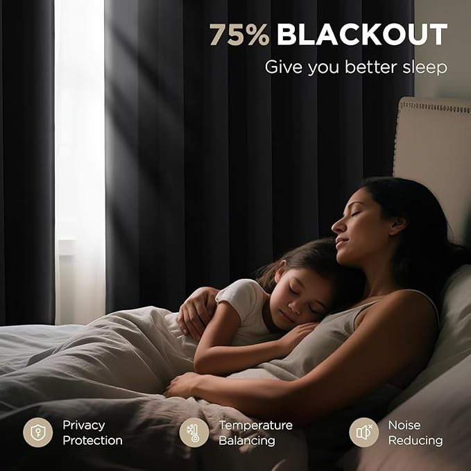Joydeco Blackout Curtains 90 Inches Long 2 Panels Set, Thermal Insulated Long Curtains& Drapes 2 Burg, Room Darkening Drapes for Bedroom Living Room (Black, W37 x L90 Inch)
