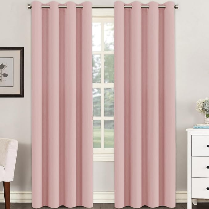 H.VERSAILTEX Pink Blackout Curtain for Living Room Thermal Insulated Window Treatment Curtain Extra Long 102 inch Length Solid Grommet Top Blackout Drape, One Panel, Baby Pink, 52" W x 102" L