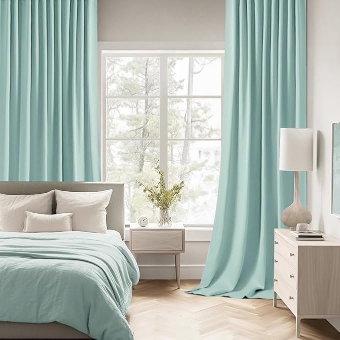 MIULEE Aqua Back Tab Blackout Curtains 120 Inch Long 2 Panels Set for Bedroom, Rod Pocket/Pinch Pleated Extra Long Thermal Insulated Living Room Darkening Light Blocking 10FT Drapes