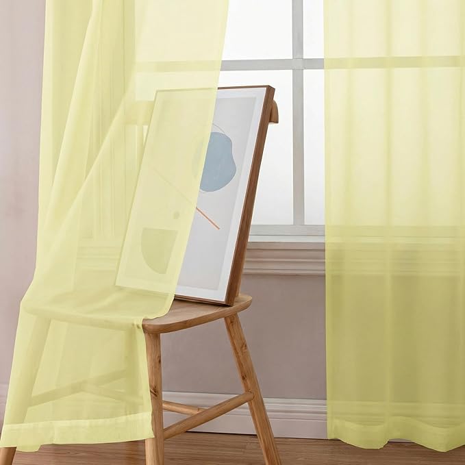 Simplebrand Light Yellow Sheer Curtains 96 Inches Long, Light Filtering Rod Pocket Solid Color Window Sheer Curtain Panels, Elegant Curtains & Drapes for Living Room, Bedroom 2 Panels 42" W x 96" L