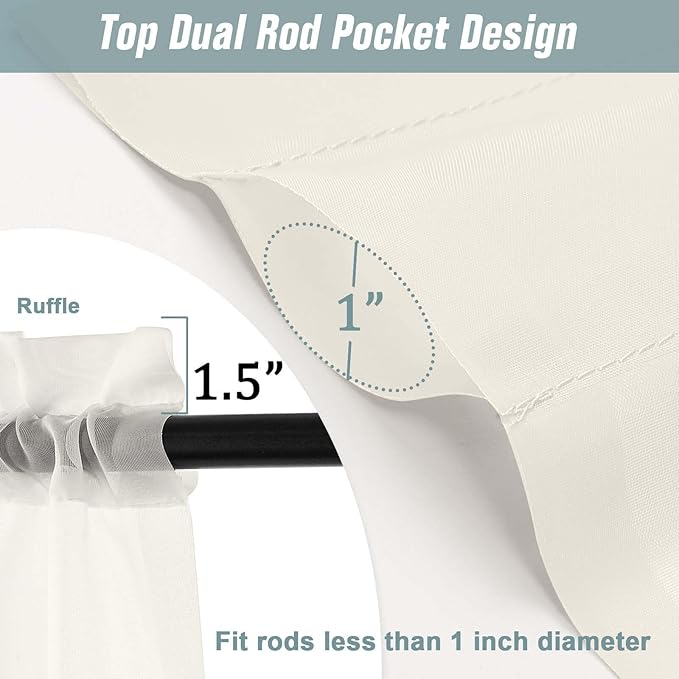 Ivory Window Sheer Curtains 54 inch Length, Soft Airy Light Filtering Sheer Curtain 2 Panels Set, Dual Rod Pocket Gauze Ivory Drapes for Living Room Bedroom, 2x42Wx54L Inches
