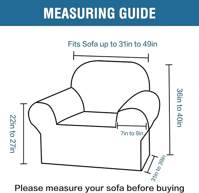 H.VERSAILTEX Stretch Velvet Armchair Cover Couch Covers 1 Cushion Chair Slipcover for Living Room Furniture Cover Crafted from Thick Comfy Rich Velour (Chair 31"-49", Peacock Blue)
