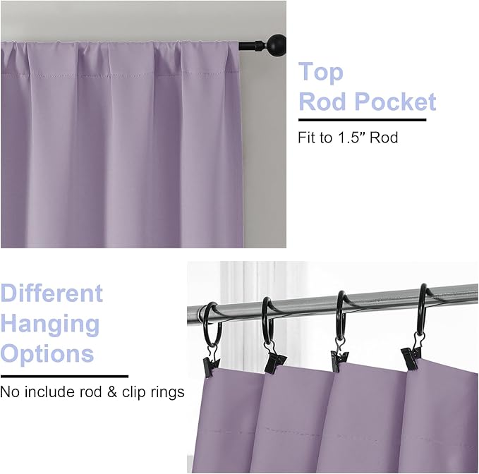 Simplebrand Ava Lilac Blackout Curtains for Bedroom, 78 Inch Length, 2 Panels Set, Privacy Thermal Insulated Rod Pocket Window Curtains for Patio, French Door, W40 x L78 Inch