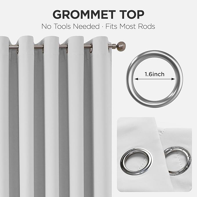 Joydeco Blackout Patio Sliding Door Curtains 84 Inches Long, Grommet Privacy Room Divider Curtains, Extra Wide Thermal Blackout Drapes for Bedroom Living Room (Greyish White, 80Wx84L, 1 Panel)