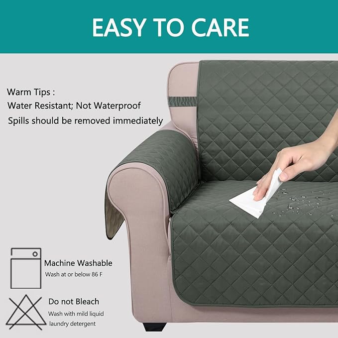 U-NICE HOME Recliner Chair Covers Reversible Quilted Water Repellent Pet Protectors with Elastic Straps (23''Recliner Small, Grey/Beige)