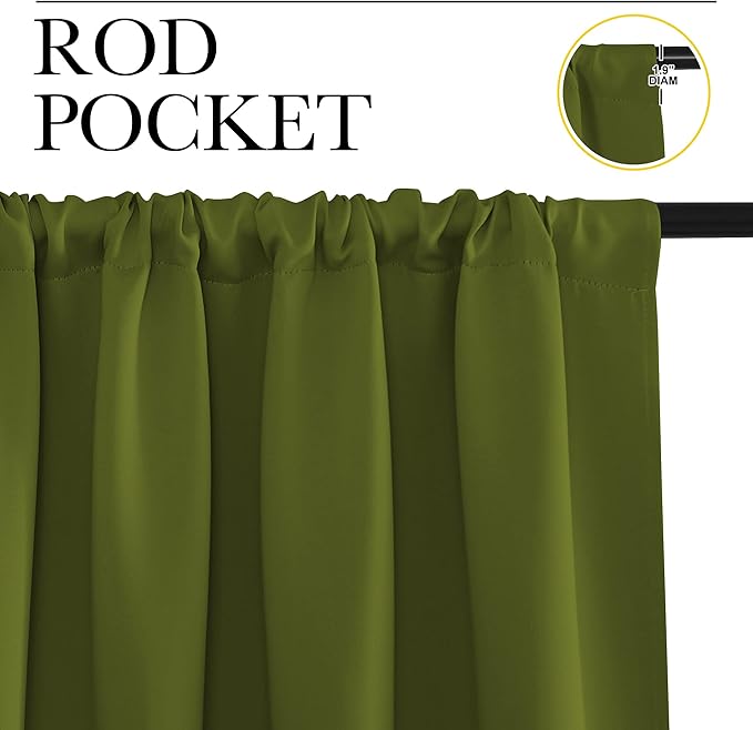 NICETOWN 2 Panels Blackout Curtains, Rod Pocket Thermal Insulated Drapess for Bedroom, Privacy Protection Easy-Care Heavy Duty Curtains for Living Room/Dining Room, W70 x L95 inches, Olive Green