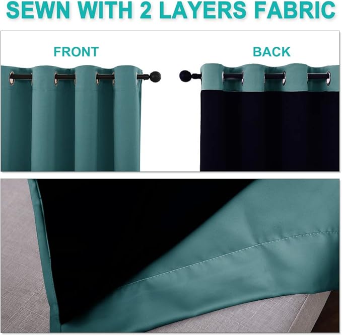 NICETOWN Sea Teal Full Shade Curtain Panels, Pair of Thermal Insulated & Energy Efficiency Blackout Drapes for Living Room Windows, Lined Silky Performance Window Dressing (37" Wide x 84" Long, Gray)