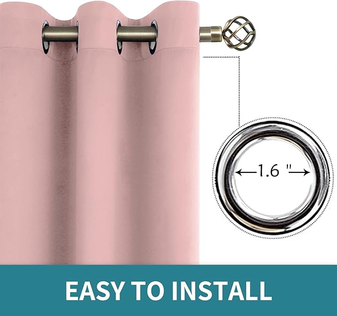 BGment Room Darkening Curtains 63 Inches Long - Grommet Thermal Insulated Drapes Window Treatment Curtains for Bedroom, 2 Panels, 70 x 63 Inch, Baby Pink