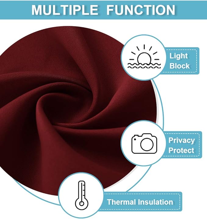RYB HOME Blackout Curtains for Bedroom Living Room 72 inches Long, Thermal Insulated Privacy Rod Pocket Drapes for Nursery Office Home Theater, Width 42 by Length 72, Burgundy Red, 2 Panels