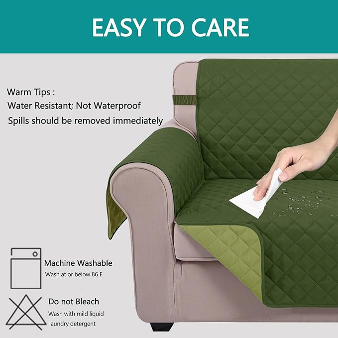 U-NICE HOME Recliner Chair Covers Reversible Chair Cover Pet Covers for Dogs with Elastic Straps Water Resistant Diamond Quilted (28''Recliner Oversized, Huntergreen/Sage)