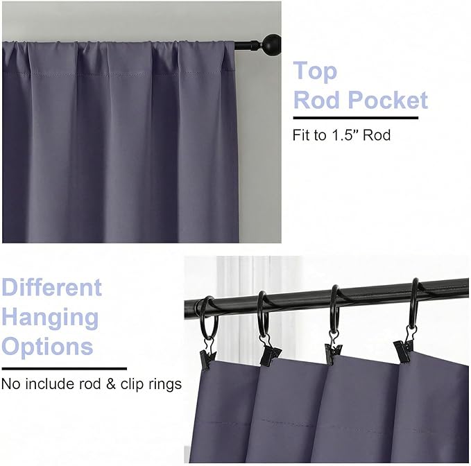 Simplebrand Ava Greyish Purple Blackout Curtains for Bedroom 90 Inches Long 2 Panels Set, Solid Privacy Energy Saving Living Room Window Treatment Curtains Blackout Drapes, W50 x L90 Inch
