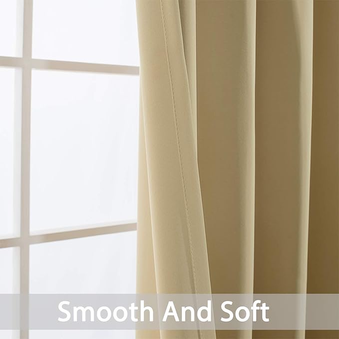 Yakamok Beige Blackout Curtains 84 Inches Length Thermal Insulated Light Blocking Room Darkening Window Treatment Curtain Drapes with Grommet for Bedroom Living Room (2 Panels, W52 x L84，Beige)