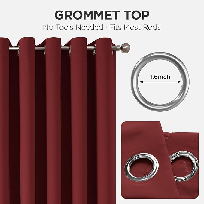 Joydeco Blackout Patio Sliding Door Curtains 90 Inches Long, Grommet Privacy Room Divider Curtains, Extra Wide Thermal Blackout Drapes for Bedroom Living Room (Burgundy Red, 70Wx90L, 1 Panel)
