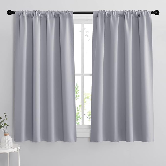 RYB HOME Blackout Curtains for Bedroom Living Room 63 inches Long, Thermal Insulated Privacy Rod Pocket Drapes for Nursery Office Home Theater, Width 34 by Length 63, Silver Grey, 2 Panels