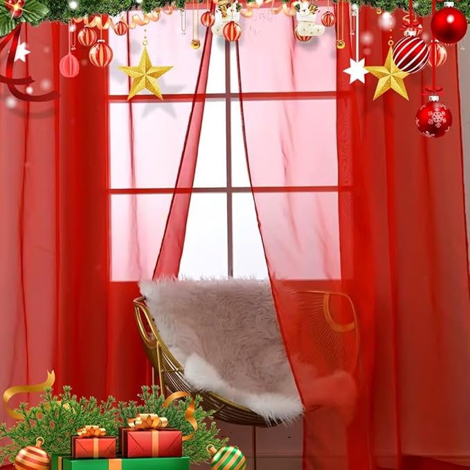 SpaceDresser Basic Rod Pocket Sheer Voile Window Curtain Panels White 1 Pair 2 Panels 60 Width 63 Inch Long for Kitchen Bedroom Children Living Room Yard(Red,60 W x 63 L)